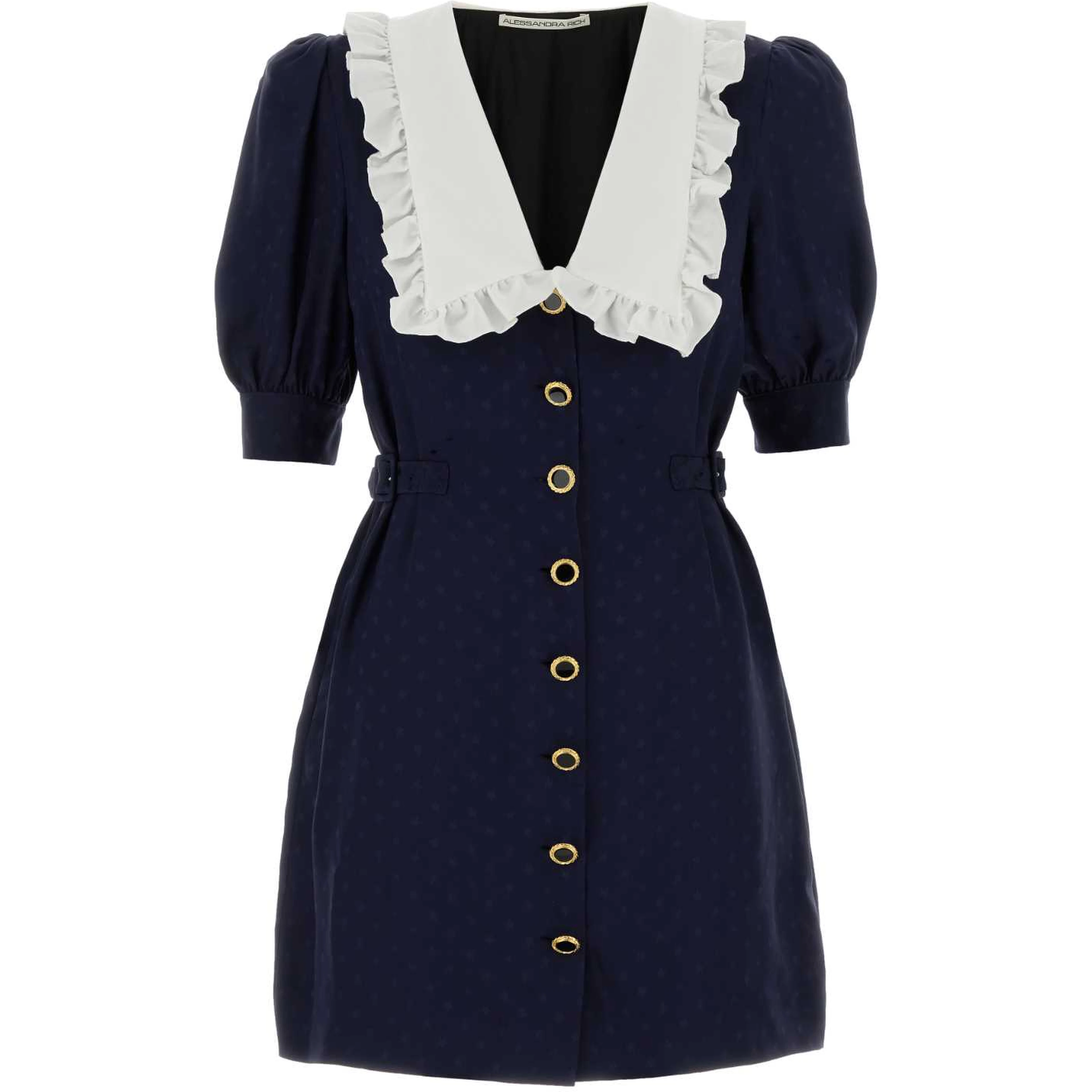SILK JACQUARD MINI DRESS WITH BUCKLES