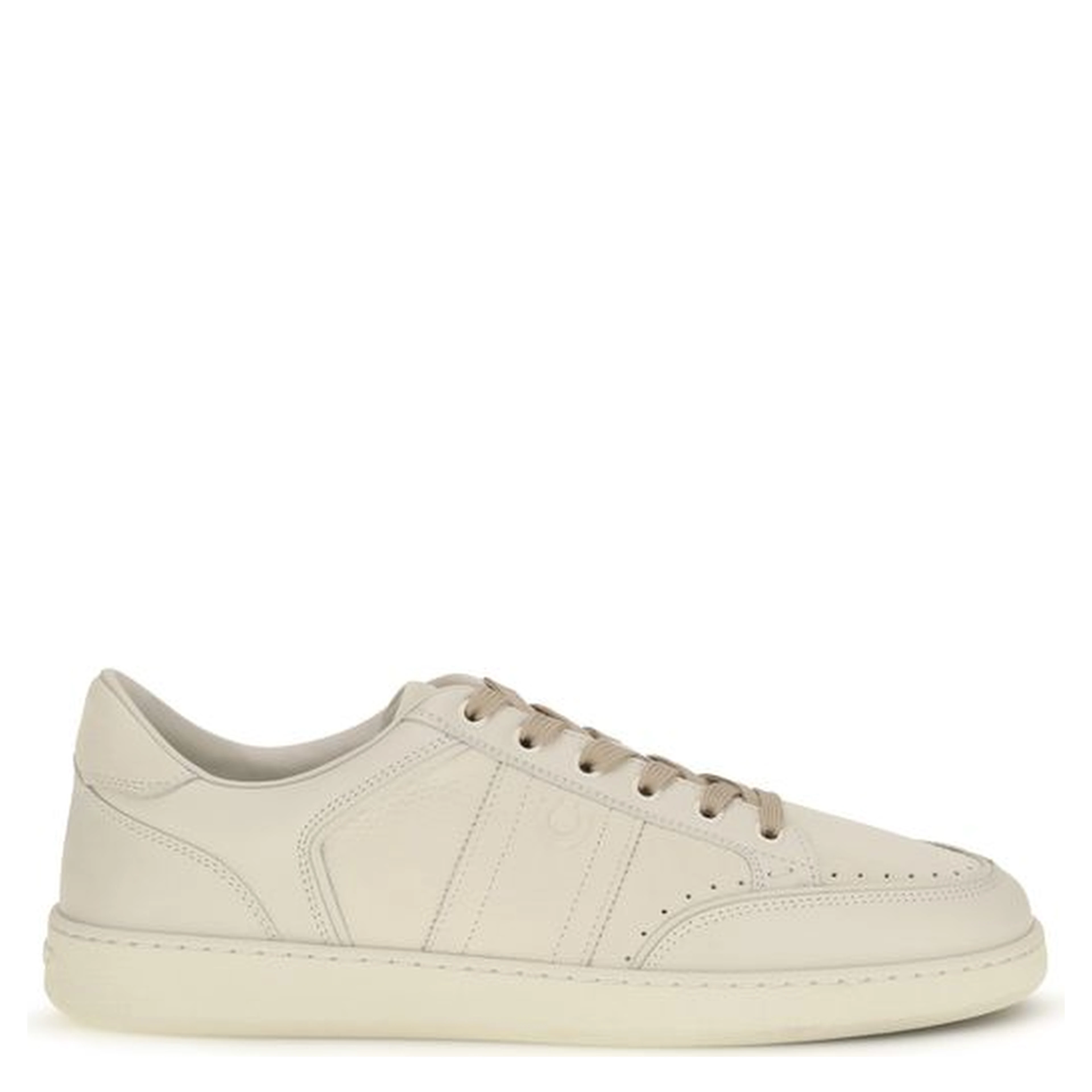 Beige Nubuc Leather Low Top Sneakers