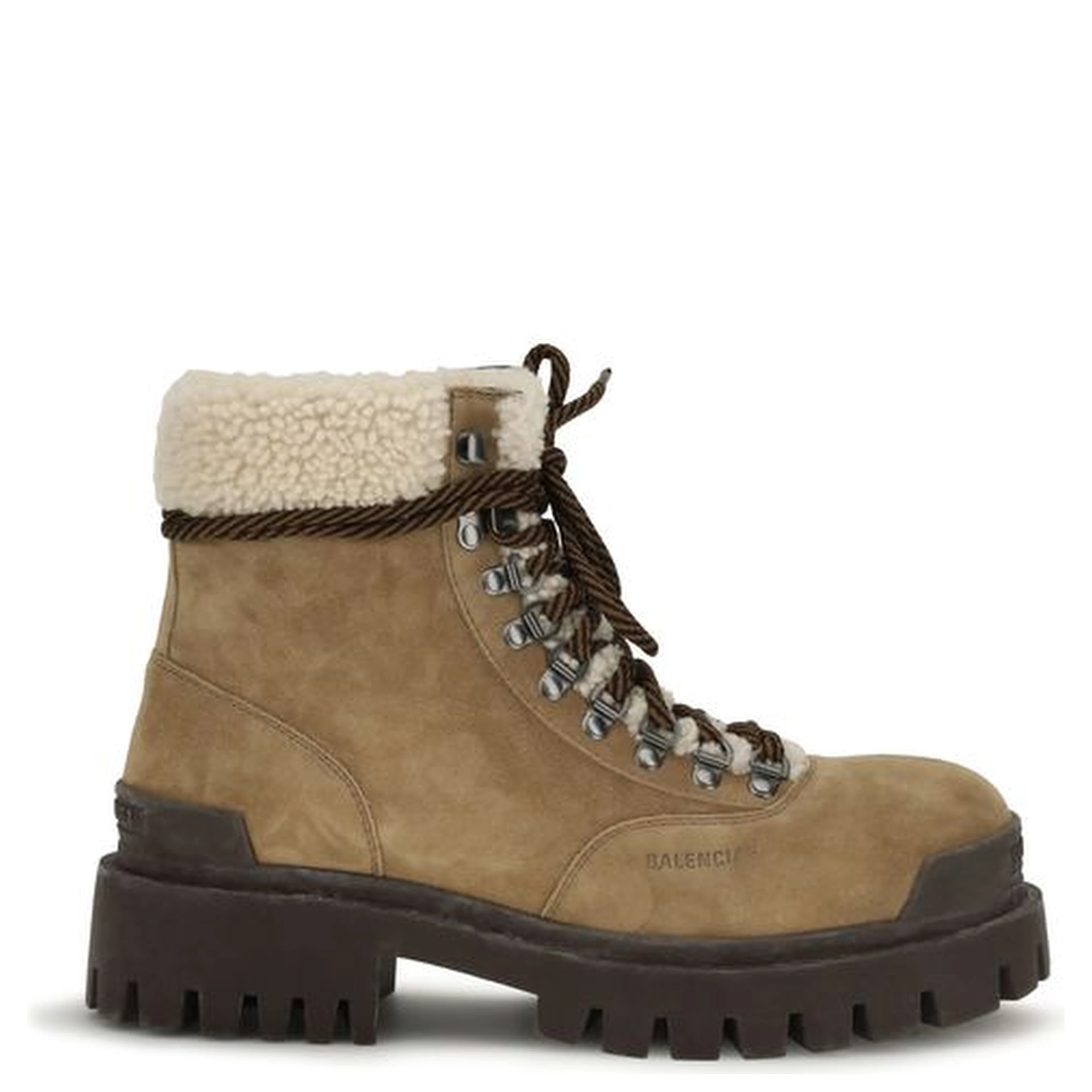 Beige Suede Leather Lace-Up Boots