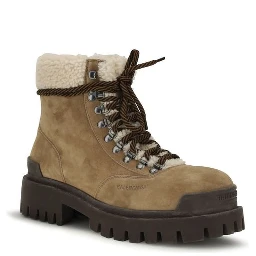 Beige Suede Leather Lace-Up Boots