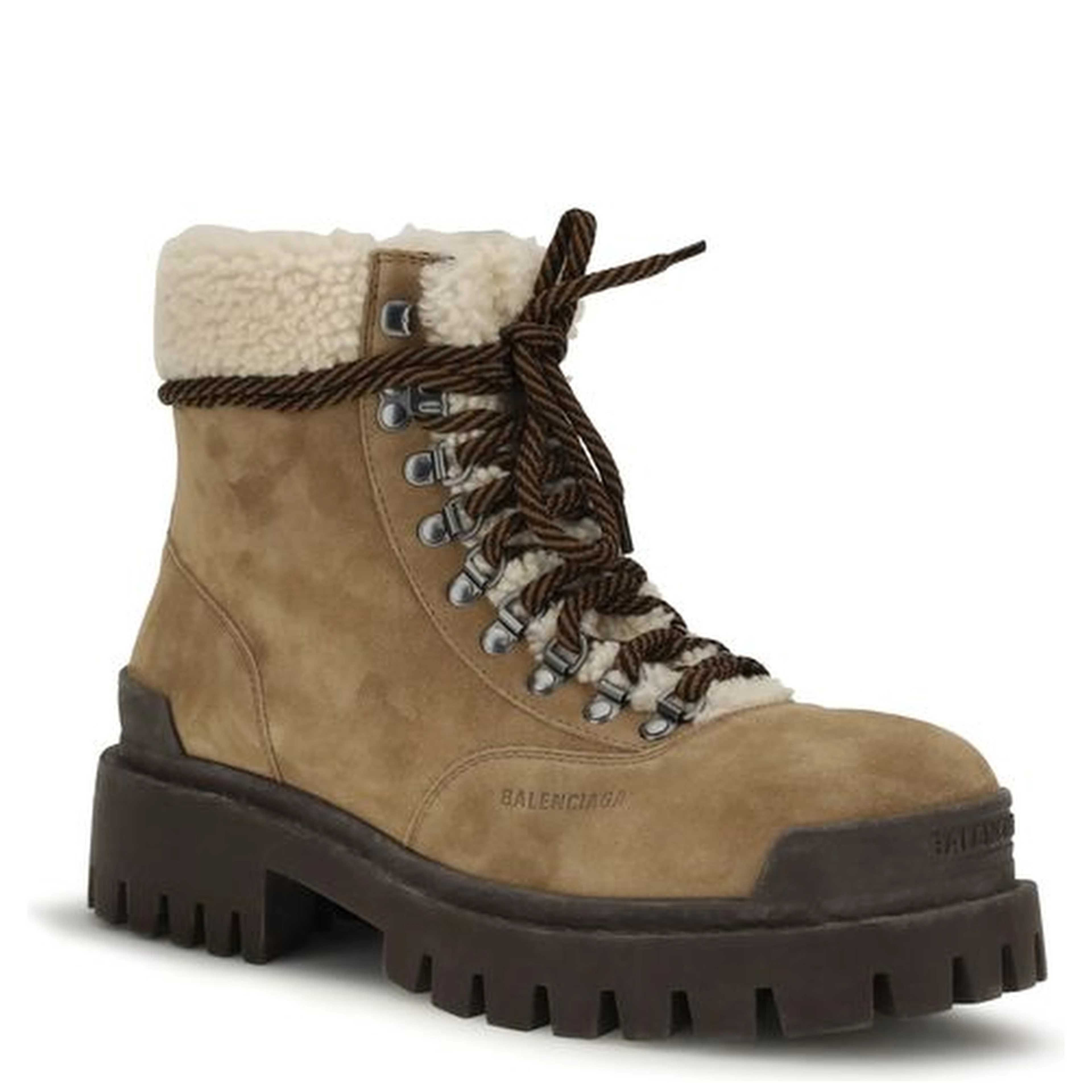 Beige Suede Leather Lace-Up Boots
