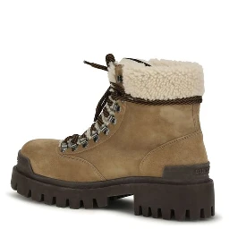 Beige Suede Leather Lace-Up Boots
