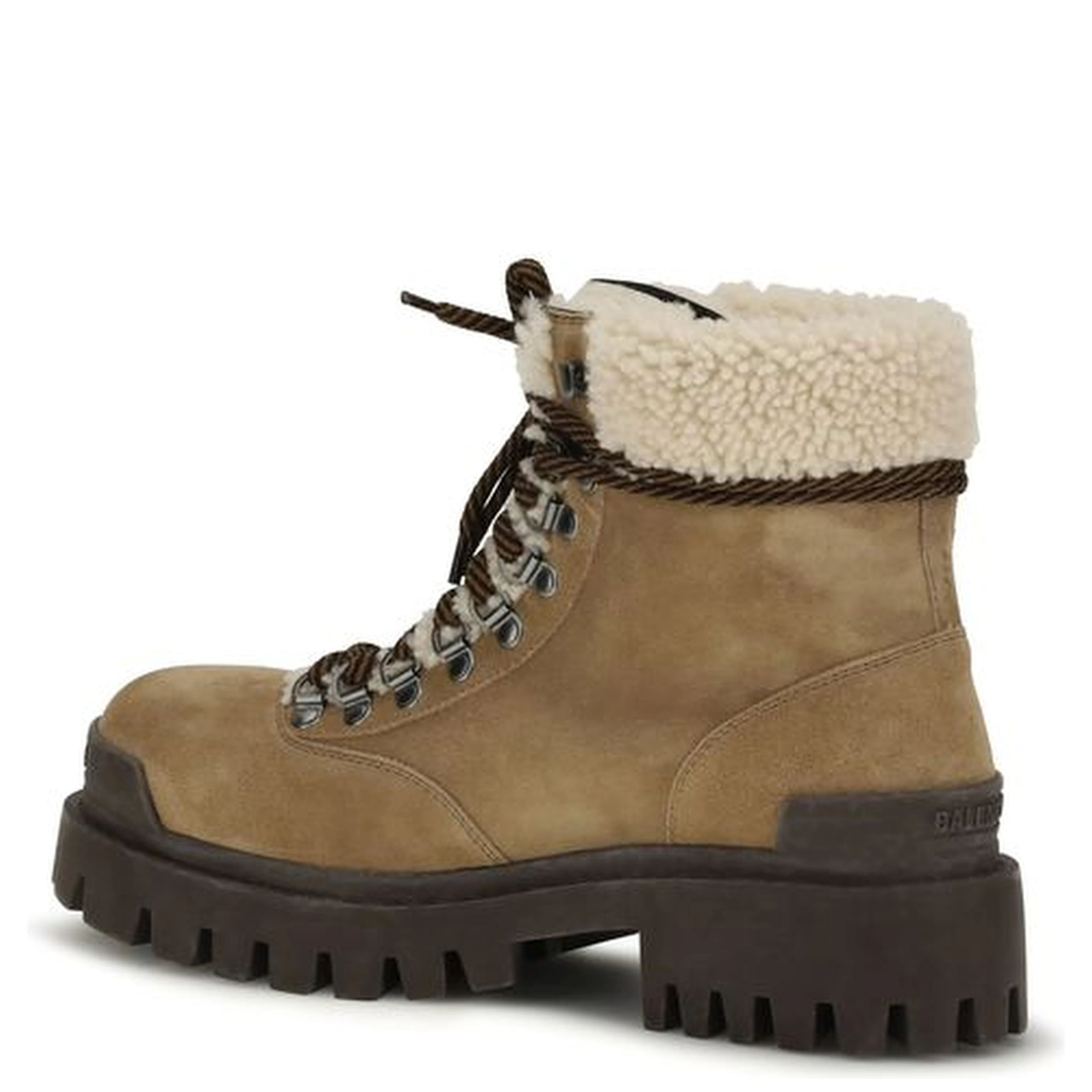 Beige Suede Leather Lace-Up Boots
