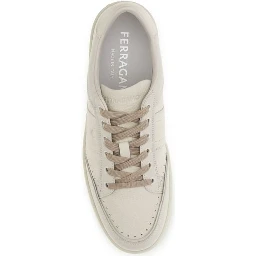 Beige Nubuc Leather Low Top Sneakers