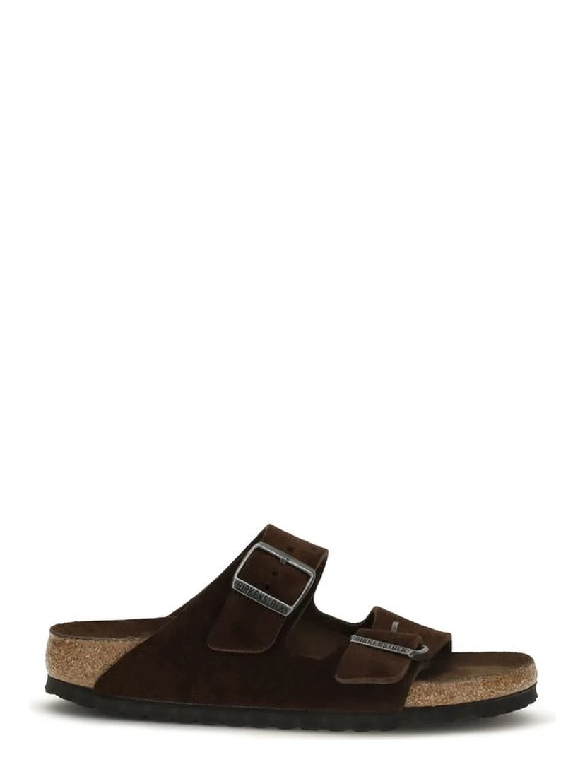 Brown Nubuc Leather Flat Sandals