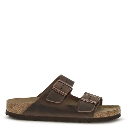 Brown Nubuc Leather Flat Sandals