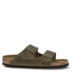 Bicolor Nubuc Leather Flat Sandals