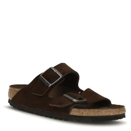 Brown Nubuc Leather Flat Sandals