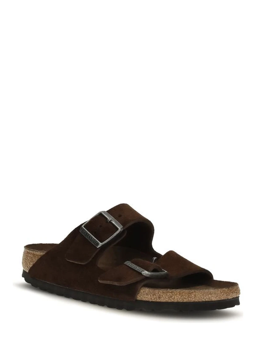 Brown Nubuc Leather Flat Sandals