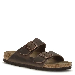 Brown Nubuc Leather Flat Sandals
