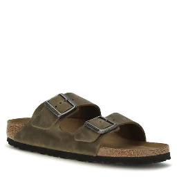 Bicolor Nubuc Leather Flat Sandals