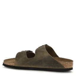 Bicolor Nubuc Leather Flat Sandals