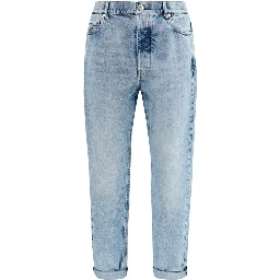 Blue Cotton Straight-Leg Jeans