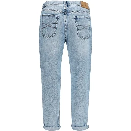 Blue Cotton Straight-Leg Jeans