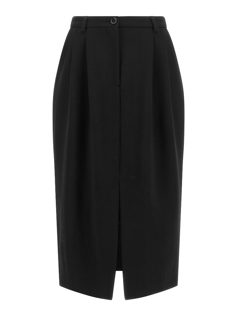 Black Virgin Wool Midi Skirt