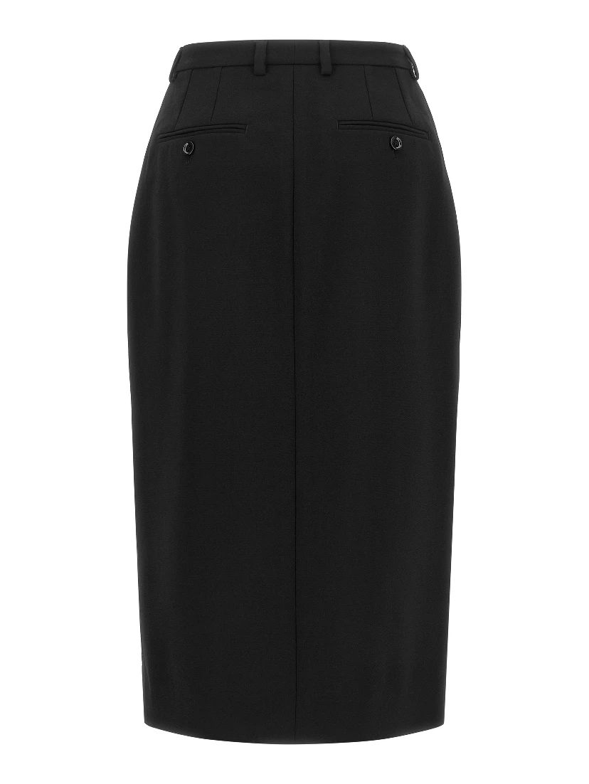 Black Virgin Wool Midi Skirt