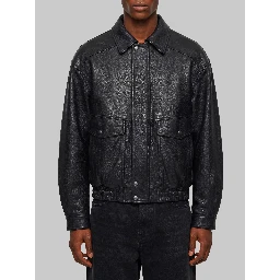 Black vintage leather oversized bomber