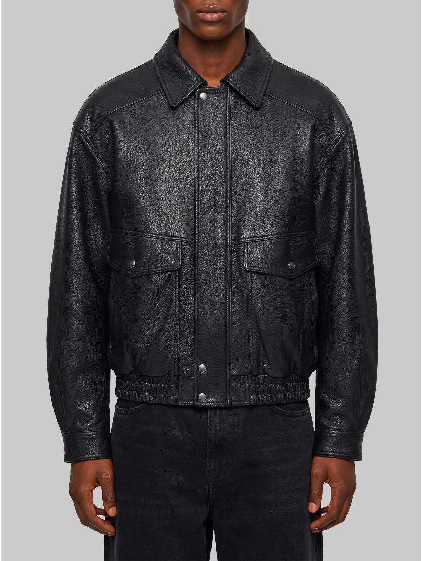 Black vintage leather oversized bomber