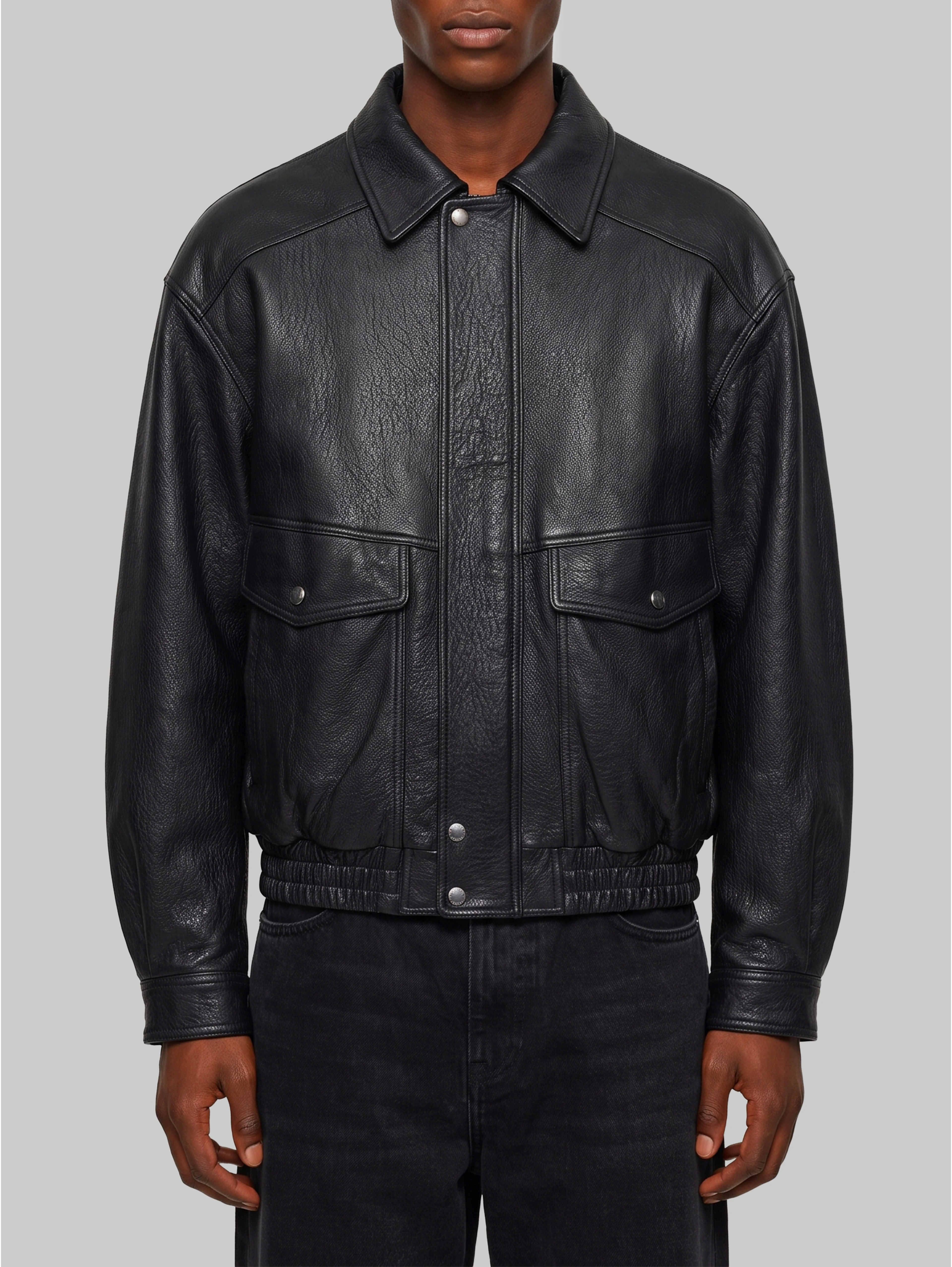 Black vintage leather oversized bomber