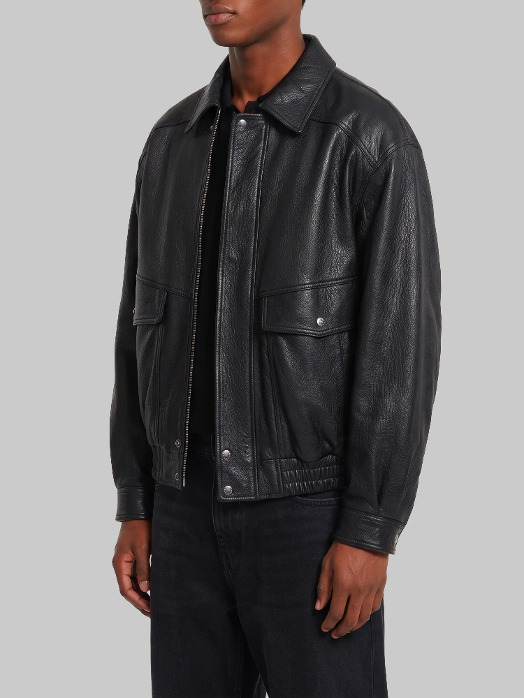 Black vintage leather oversized bomber alternative