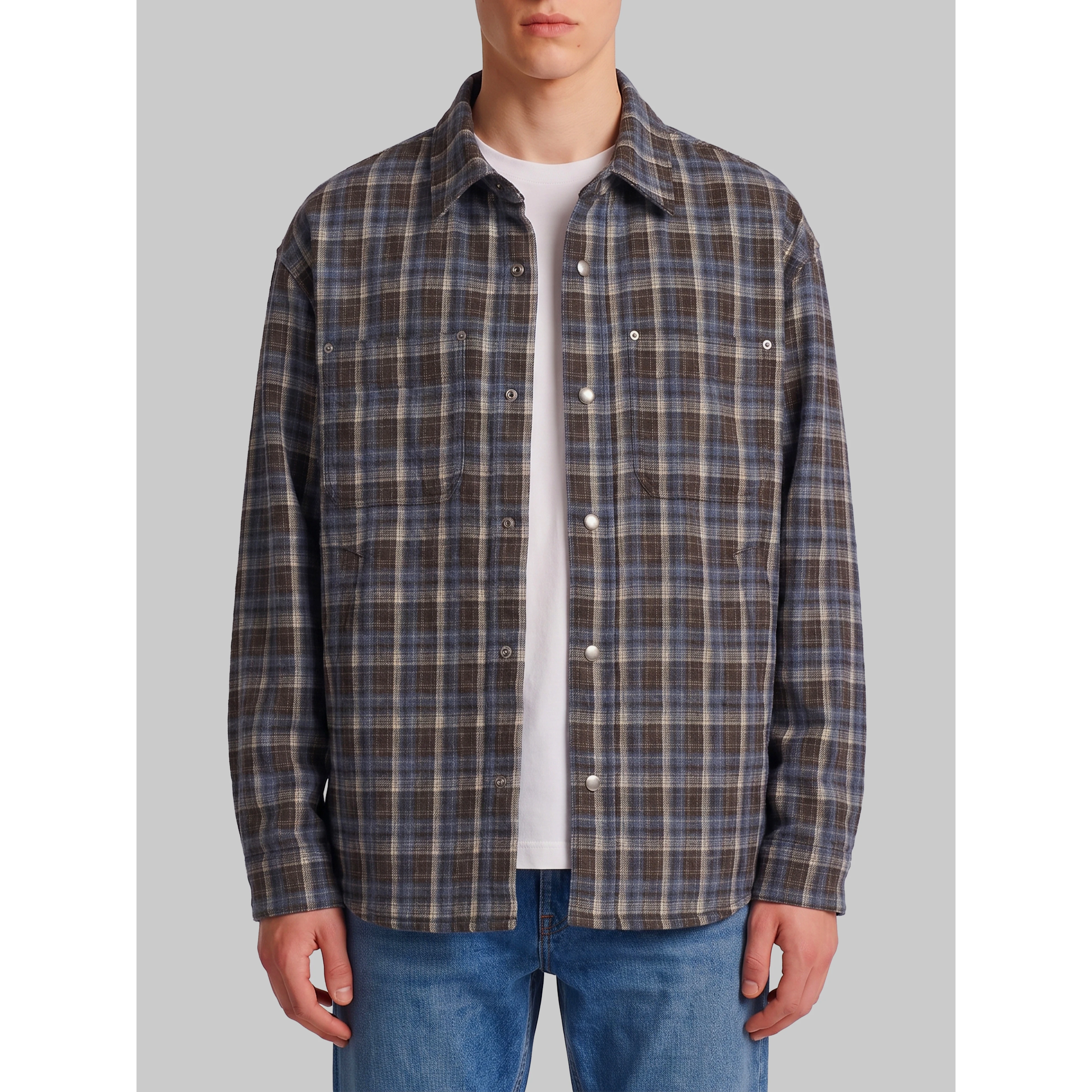 Quilted plaid flannel overshirt
