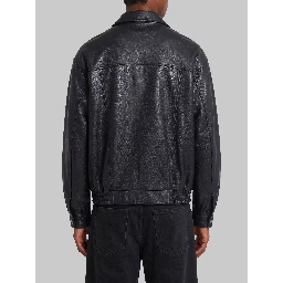 Black vintage leather oversized bomber