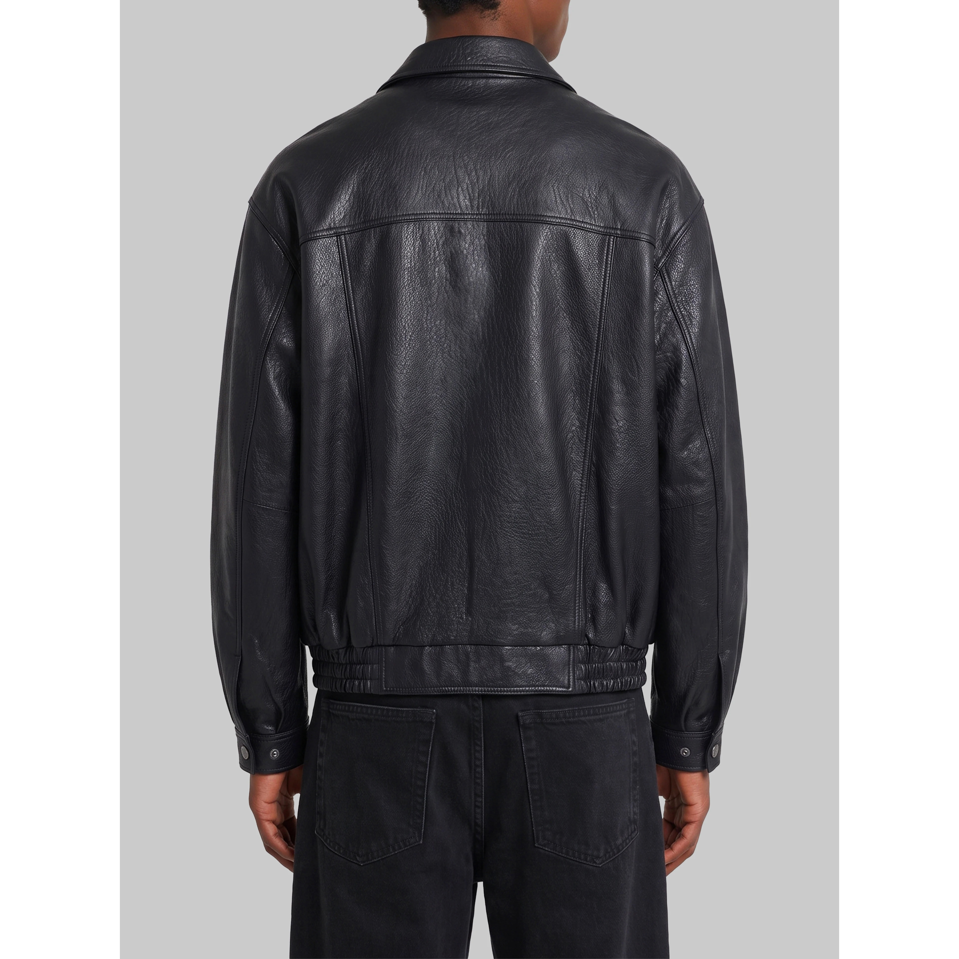 Black vintage leather oversized bomber