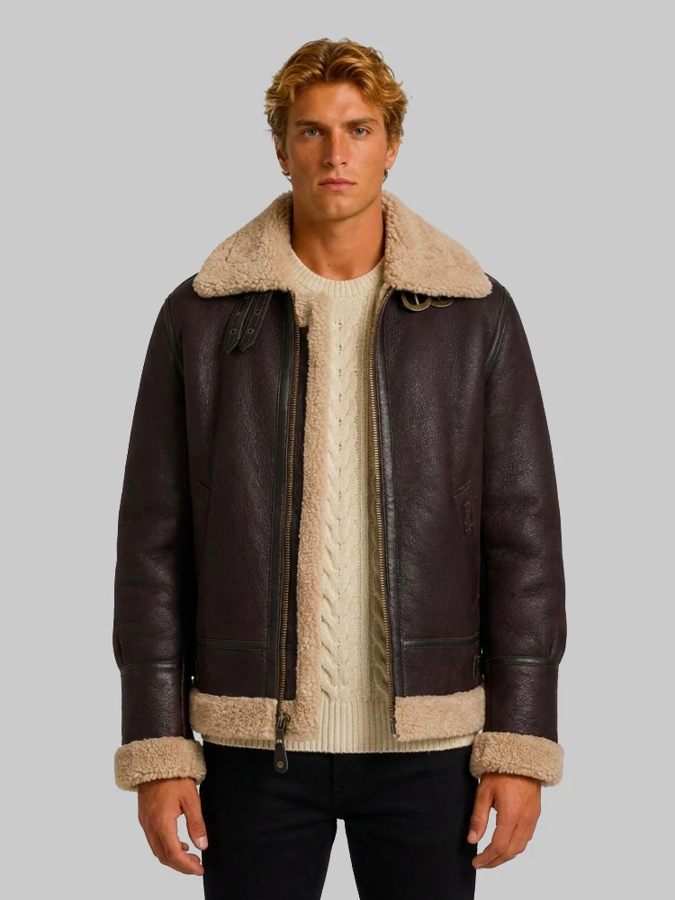 Cordovan shearling aviator bomber