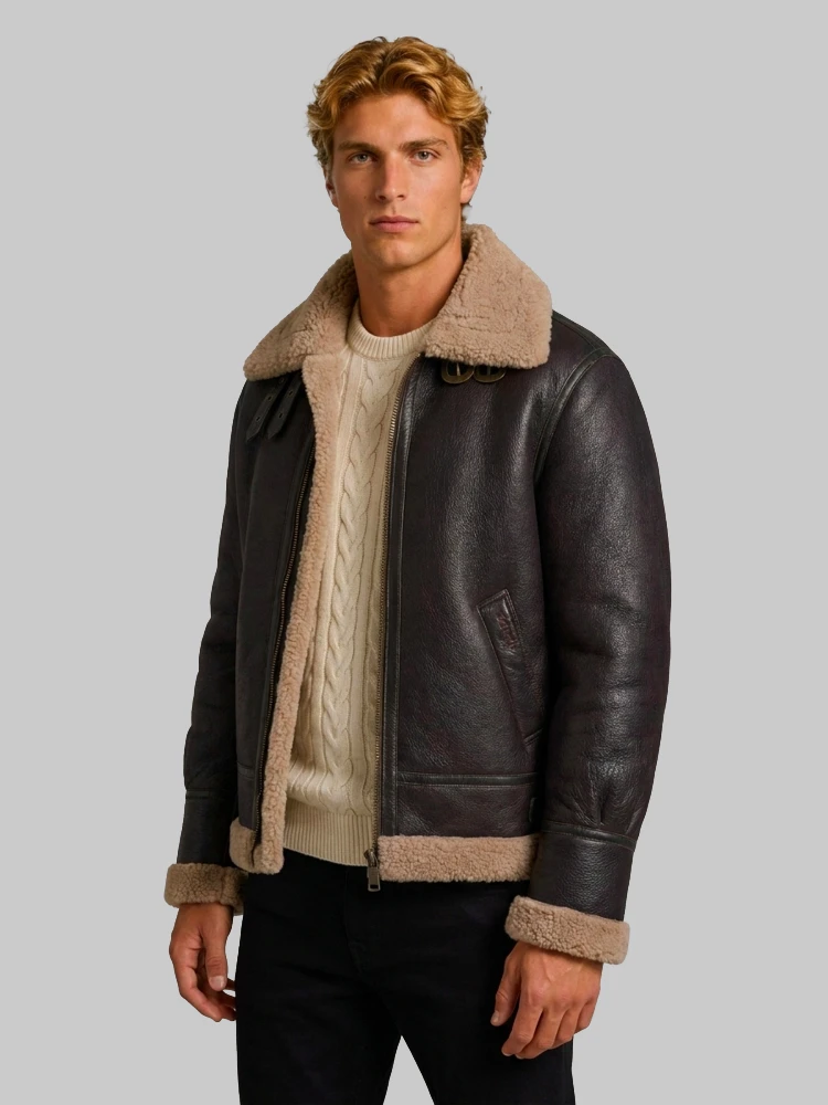 Cordovan shearling aviator bomber alternative