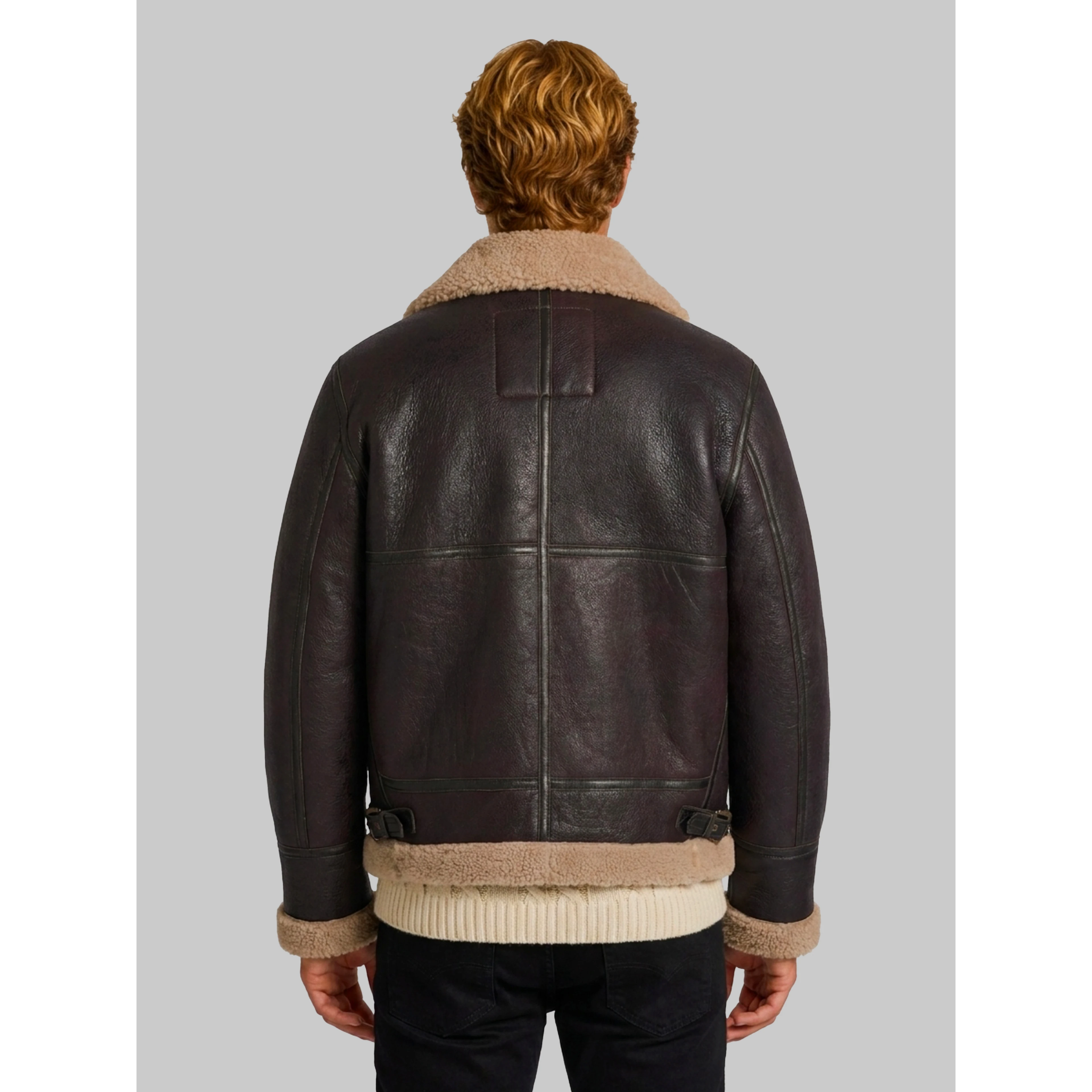 Cordovan shearling aviator bomber
