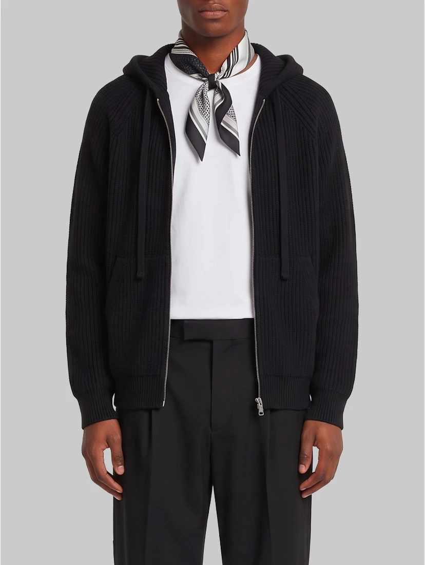 Black hooded knit cardigan