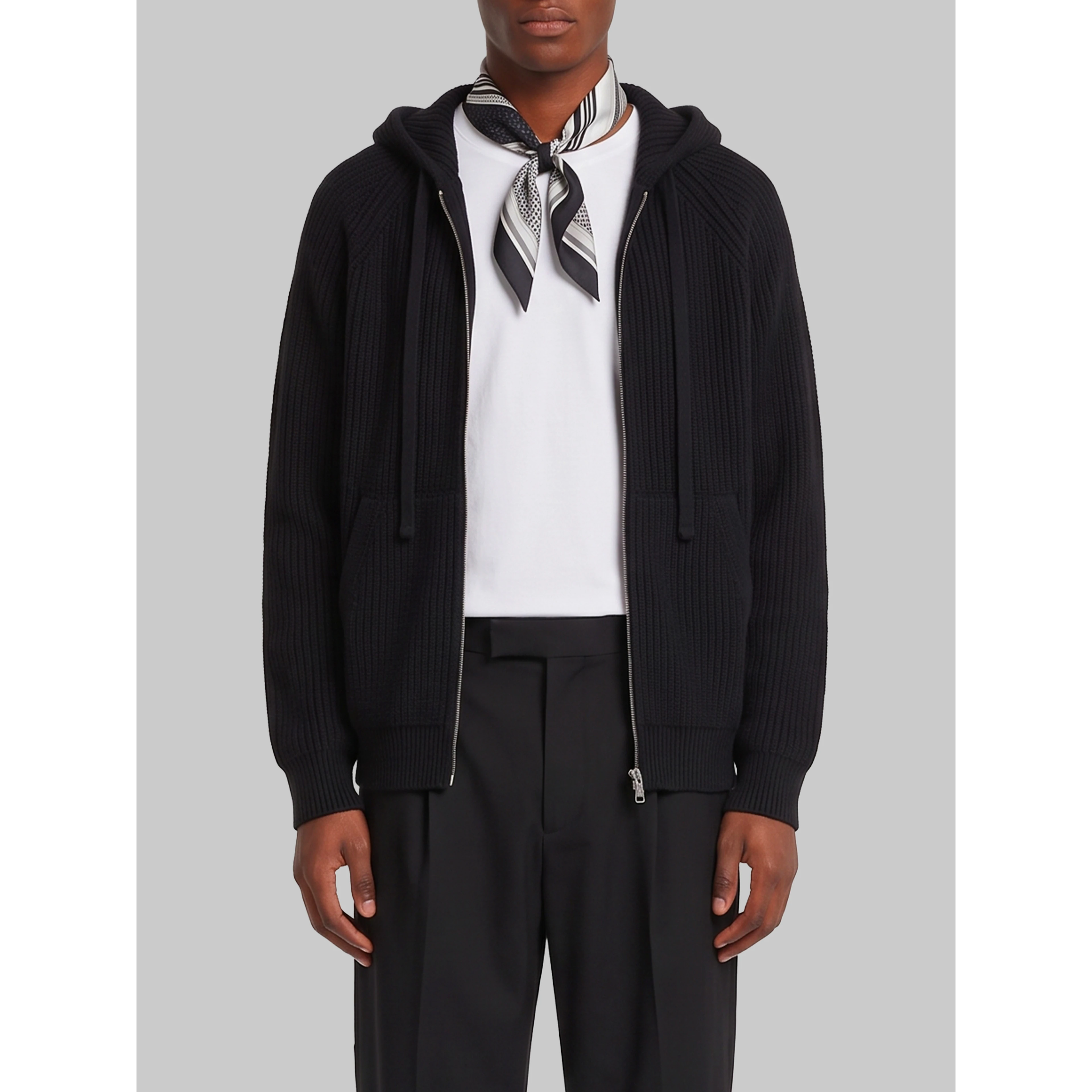 Black hooded knit cardigan