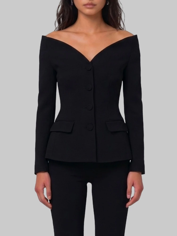Black wool crepe jacket