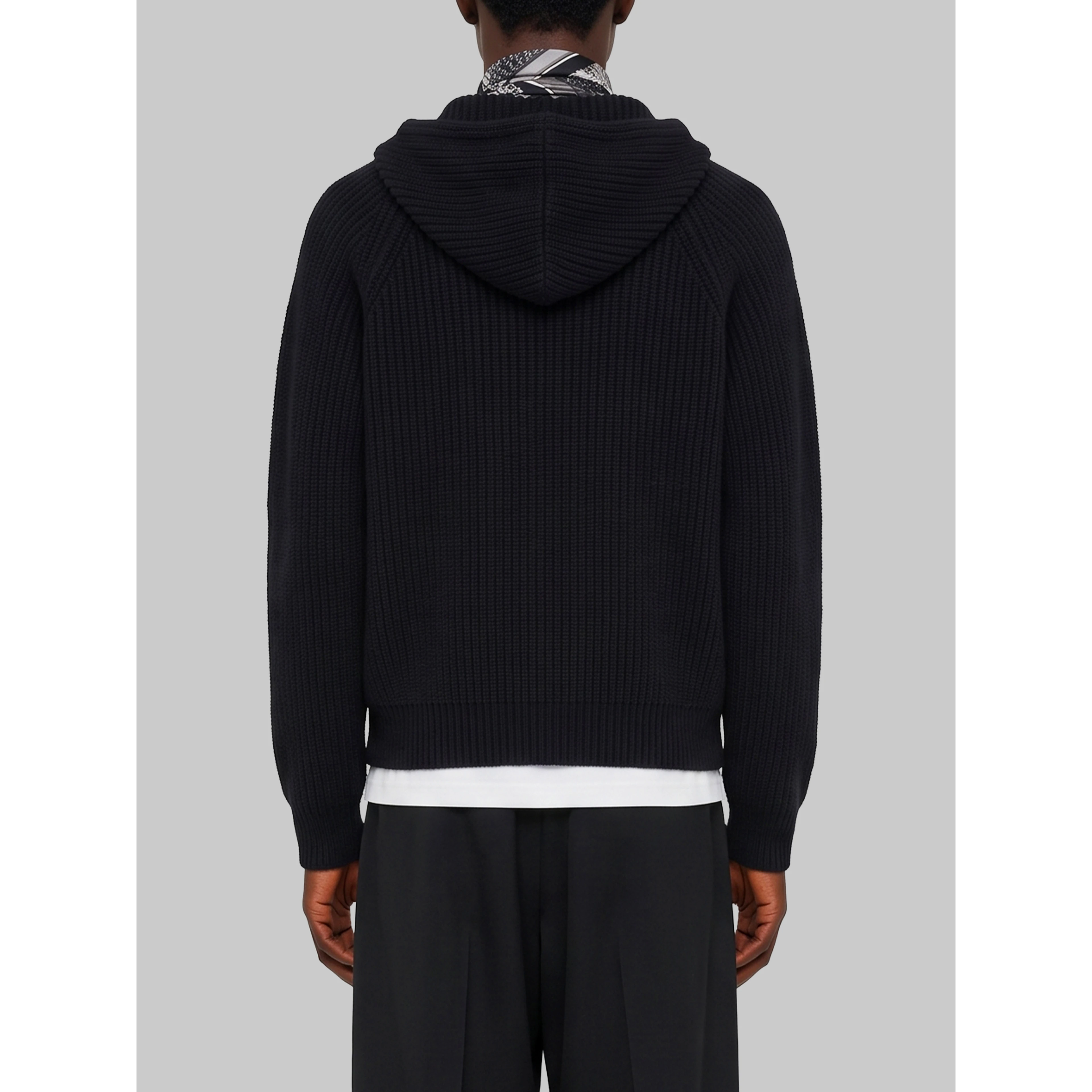 Black hooded knit cardigan
