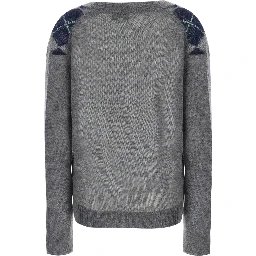 Grey Sweater with all-over diamond motif and V-neck in Mohair and Wool women