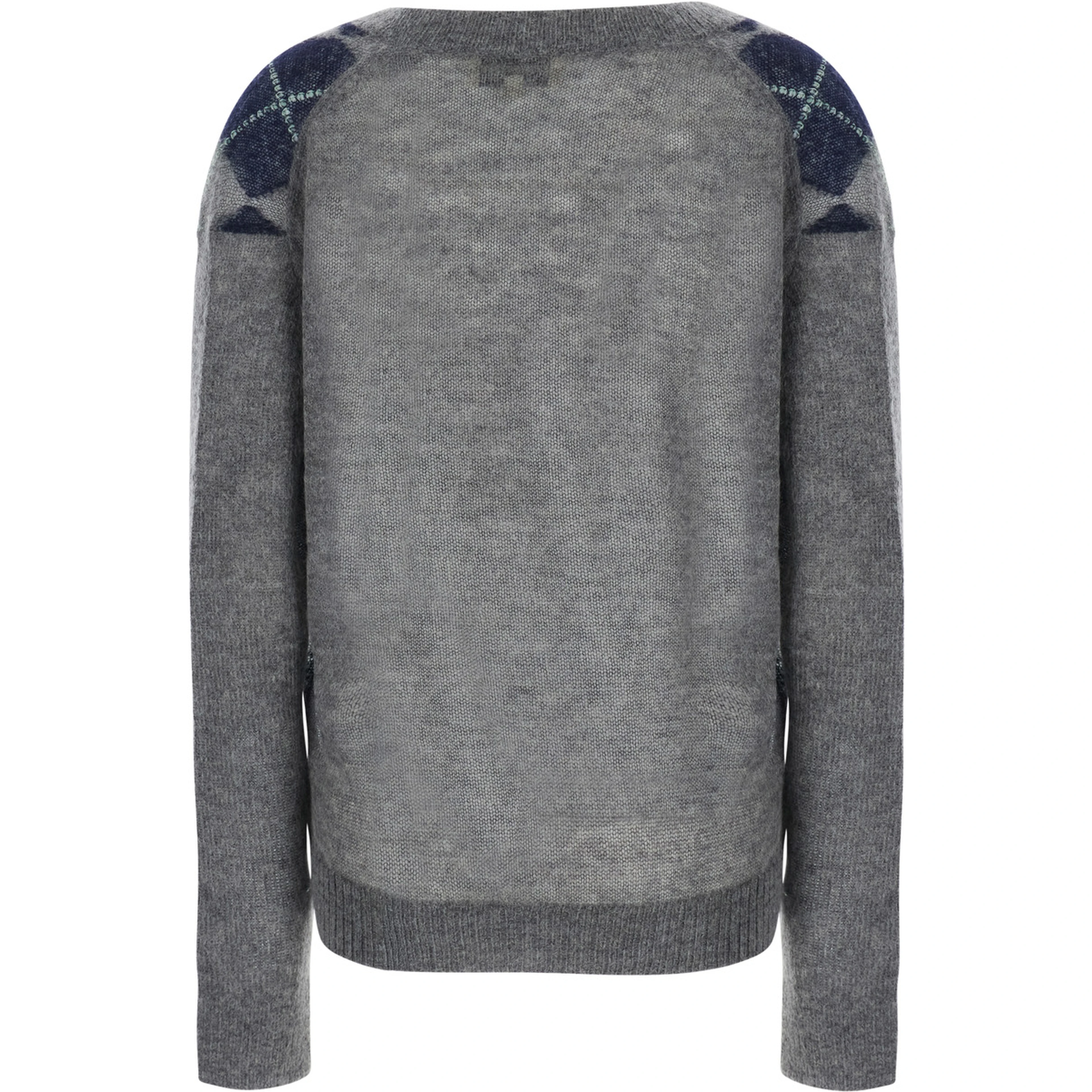 Grey Sweater with all-over diamond motif and V-neck in Mohair and Wool women
