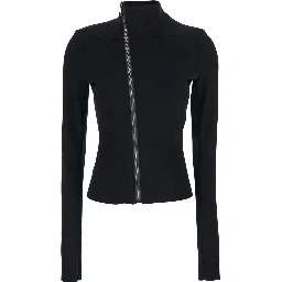 Gary Jacket with High Collar and Asymmetrical Zip Closure in Black Viscose Blend for Women