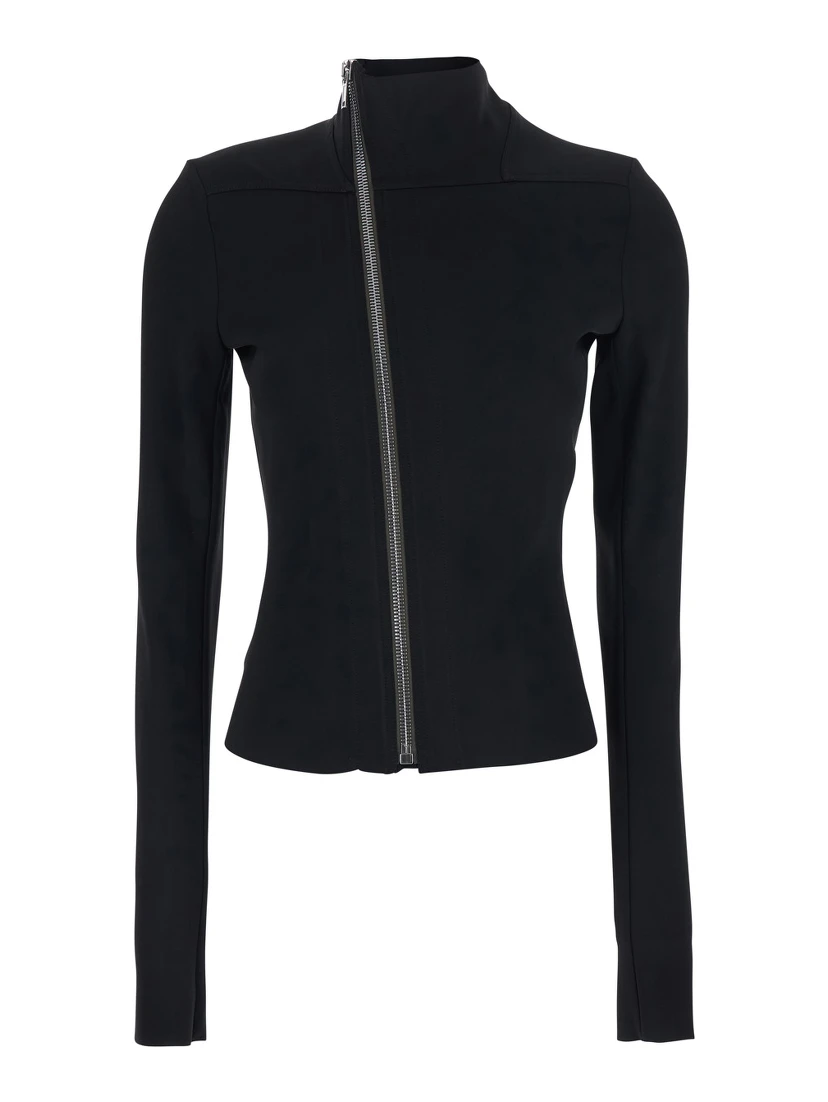 Gary Jacket with High Collar and Asymmetrical Zip Closure in Black Viscose Blend for Women
