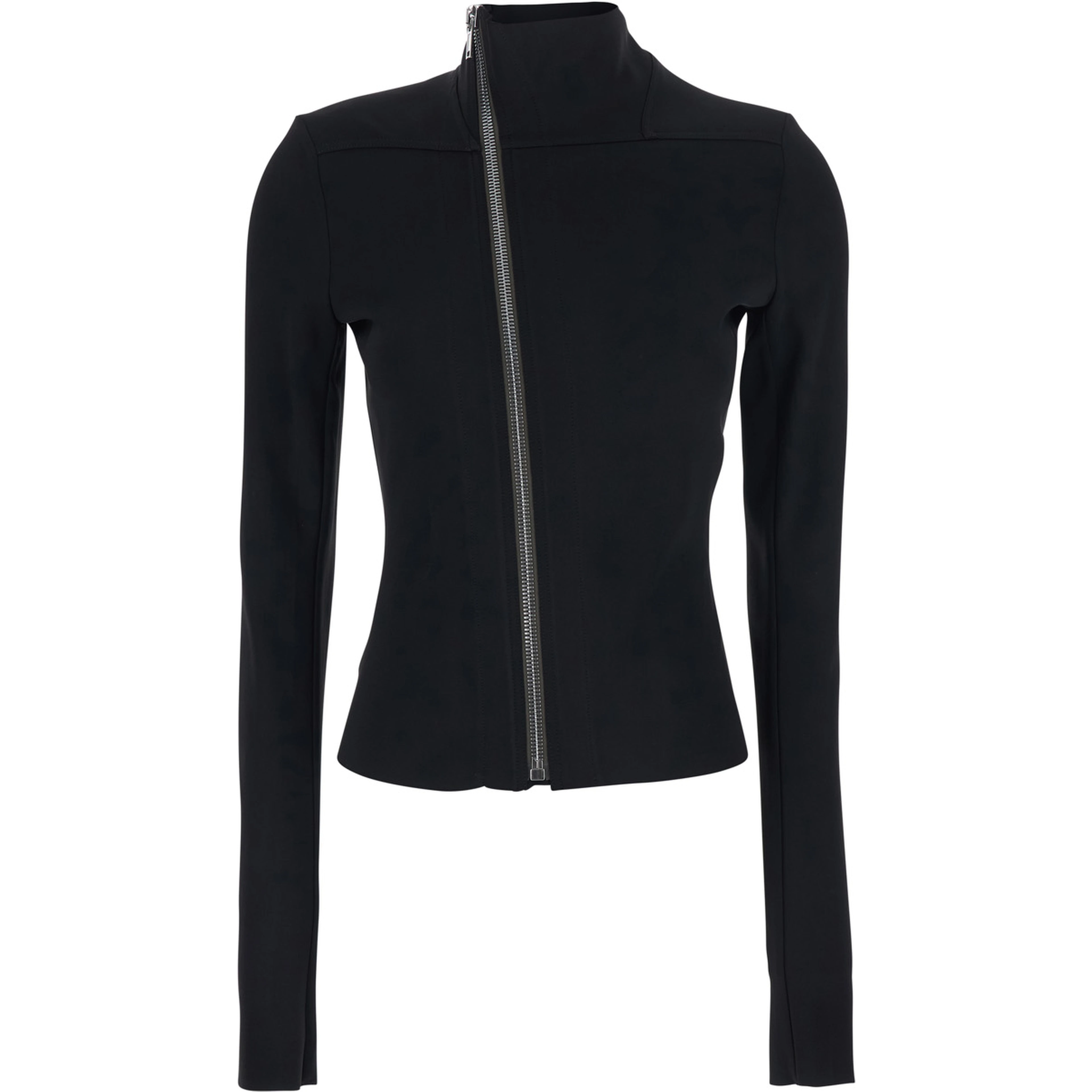 Gary Jacket with High Collar and Asymmetrical Zip Closure in Black Viscose Blend for Women