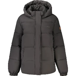Black Polyester Women Jacket with Removable Hood