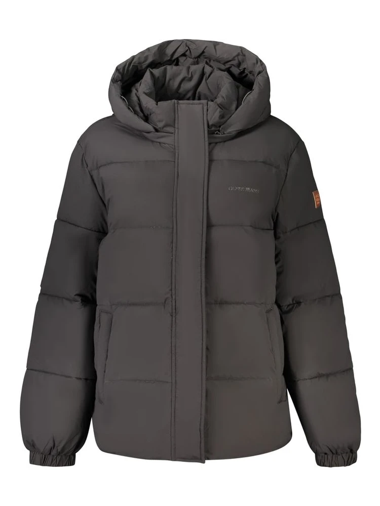 Black Polyester Women Jacket with Removable Hood