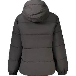 Black Polyester Women Jacket with Removable Hood