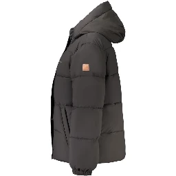 Black Polyester Women Jacket with Removable Hood