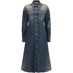 Blue Cotton Casual Dress