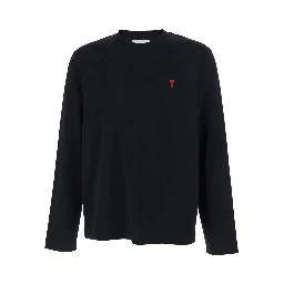 Long Sleeve T-Shirt with AMI de Coeur Logo on the Front in Black Cotton for Men