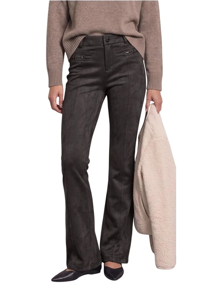 Brown Polyester Casual Pants
