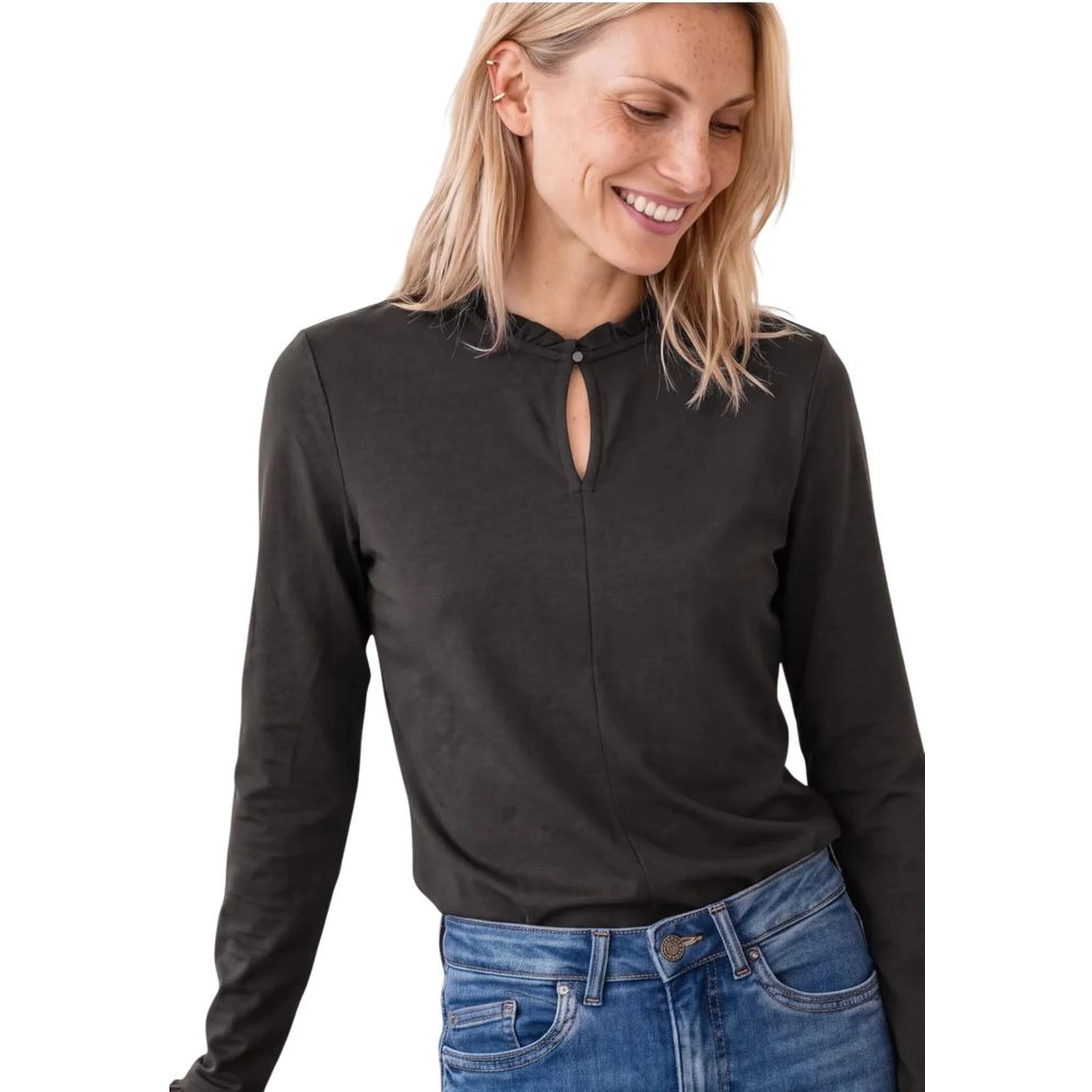 Brown Cotton Long Sleeve T-Shirt