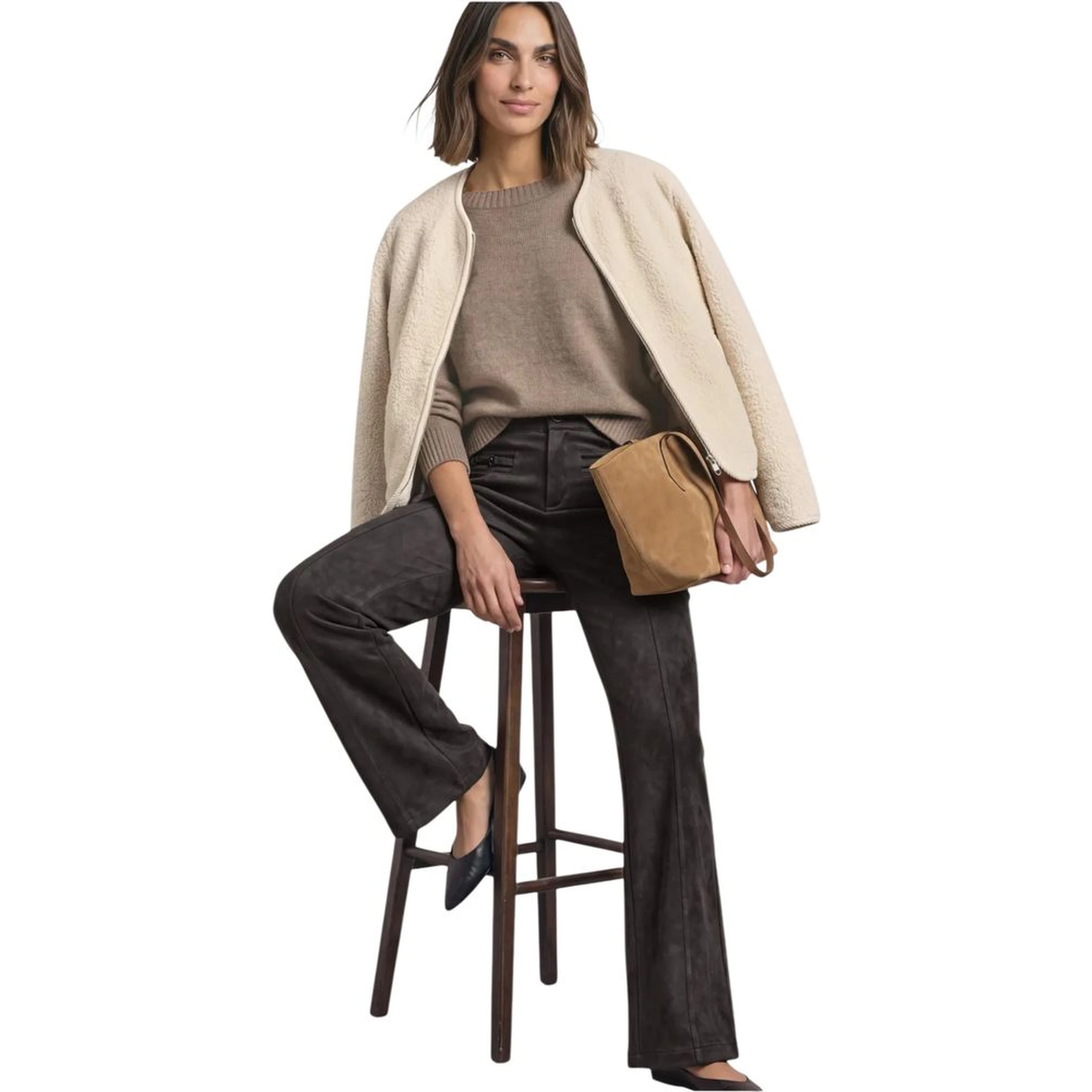 Brown Polyester Casual Pants