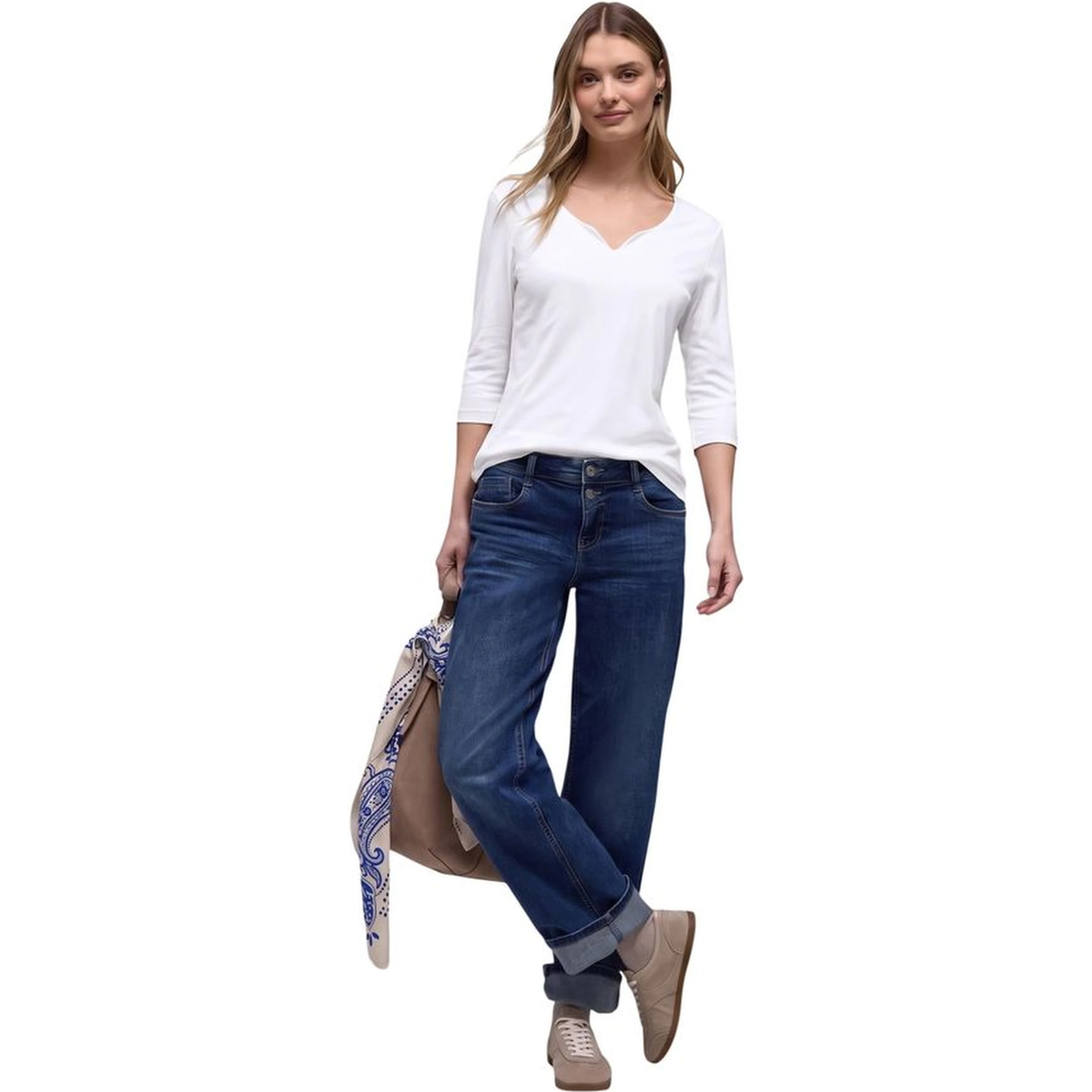 White Cotton Long Sleeve T-Shirt