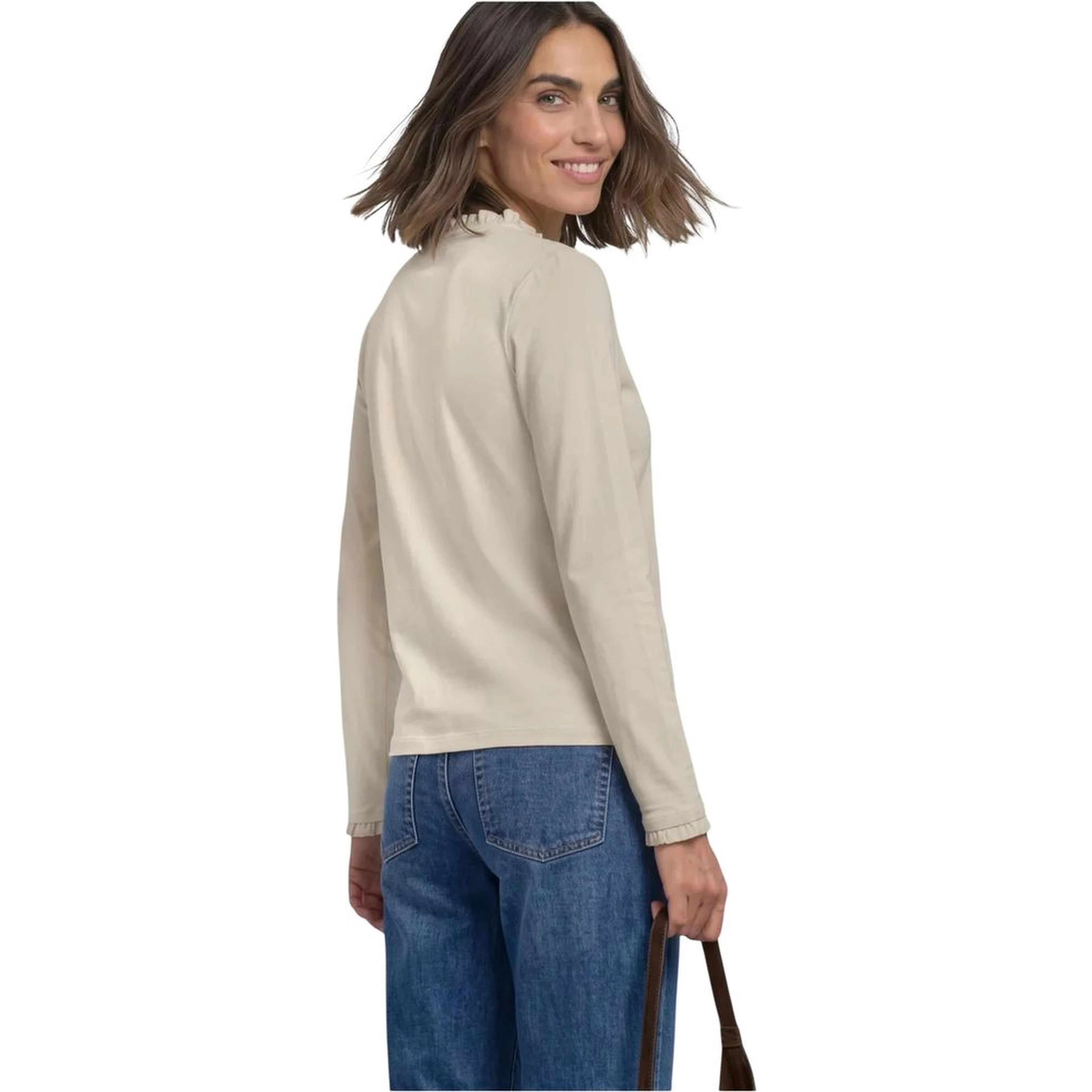 Beige Cotton Long Sleeve T-Shirt